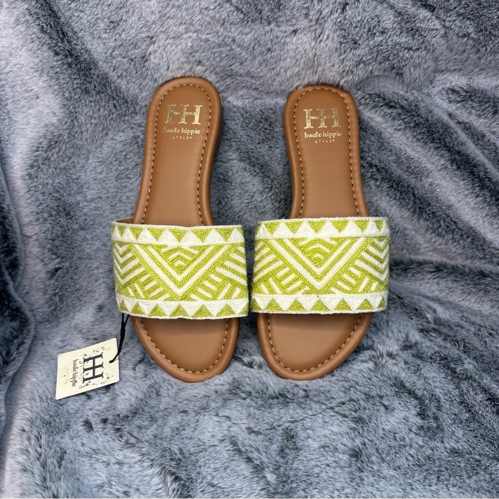 Haute Hippie Green and Brown Slide Sandals